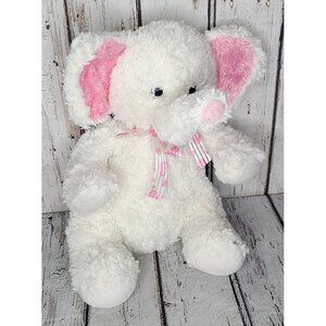 10" Vintage 2005 Aurora White & Pink Elephant Plush Stuffed Animal Shaggy Gift